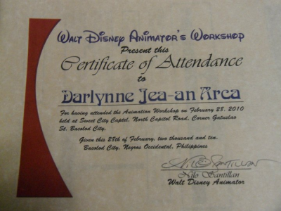 Walt Disney Animator's Workshop Certificate
